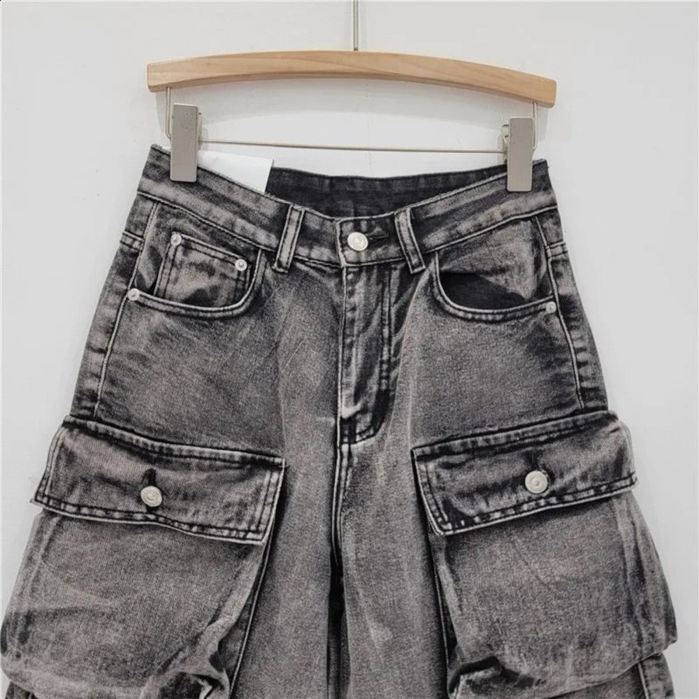 High Waist Wide Leg Cargo Junior‎ Jean Jorts Shorts Street Style Distressed Jean - Picture 2 of 10